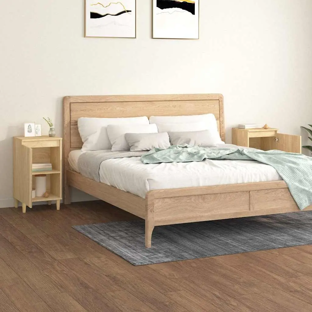 Bedside Cabinets 2 Piece Bedroom Storage Brown Engineered Wood 40x35x70 cm