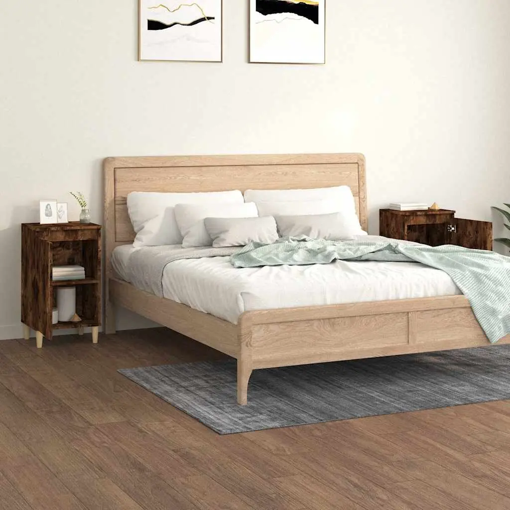 Bedside Cabinets 2 pcs Bedroom Storage Brown Engineered Wood 40x35x70cm