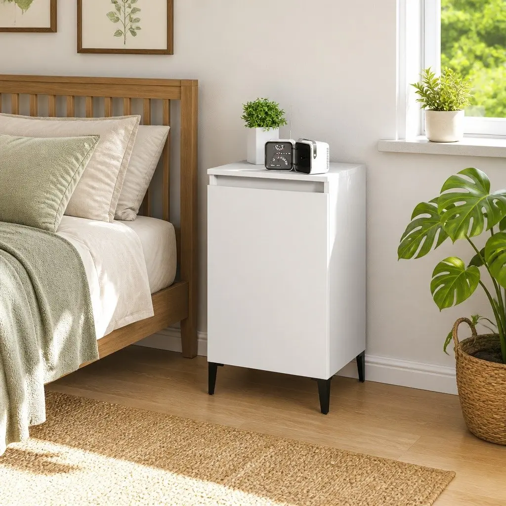 White Engineered Wood Bedside Cabinet 40Lx35Wx70H cm
