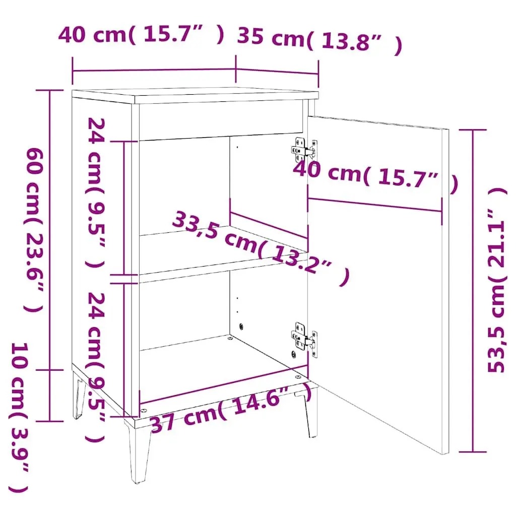 Bedside Cabinet Black Bedroom Storage Side Table 40x35x70 cm