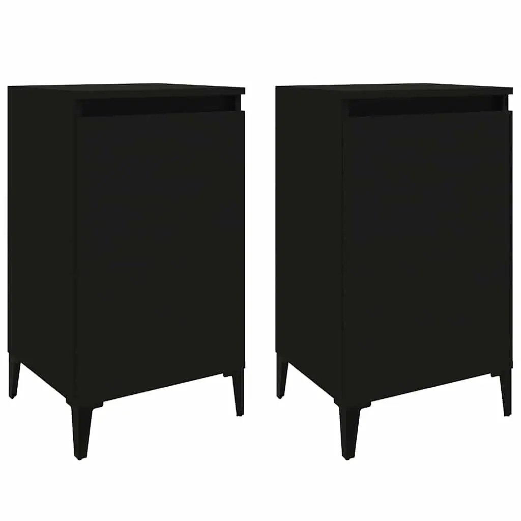 Bedside Cabinets Black Nightstand with Door Storage 2 Piece 40 x 35 x 70 cm