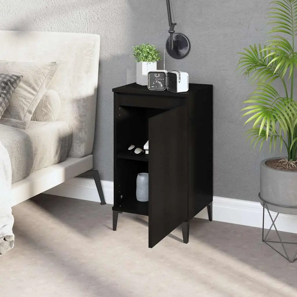 Bedside Cabinets Black Nightstand with Door Storage 2 Piece 40 x 35 x 70 cm