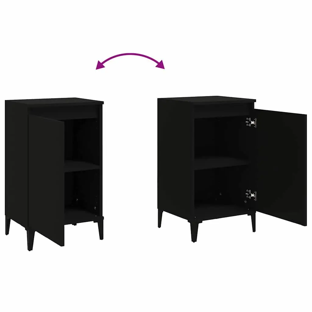 Bedside Cabinets Black Nightstand with Door Storage 2 Piece 40 x 35 x 70 cm
