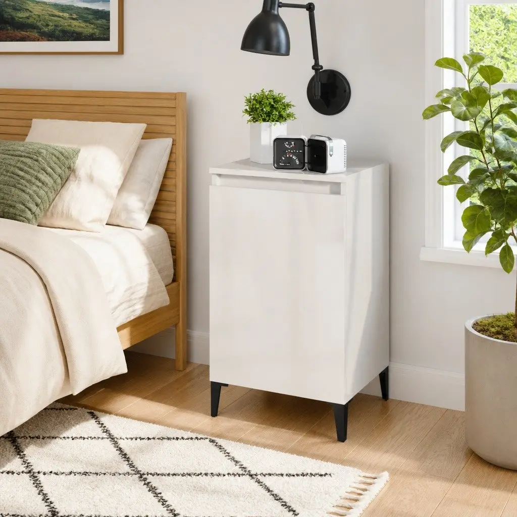 Bedside Cabinet White High Gloss 40x35x70 cm Engineered Wood Nightstand Storage