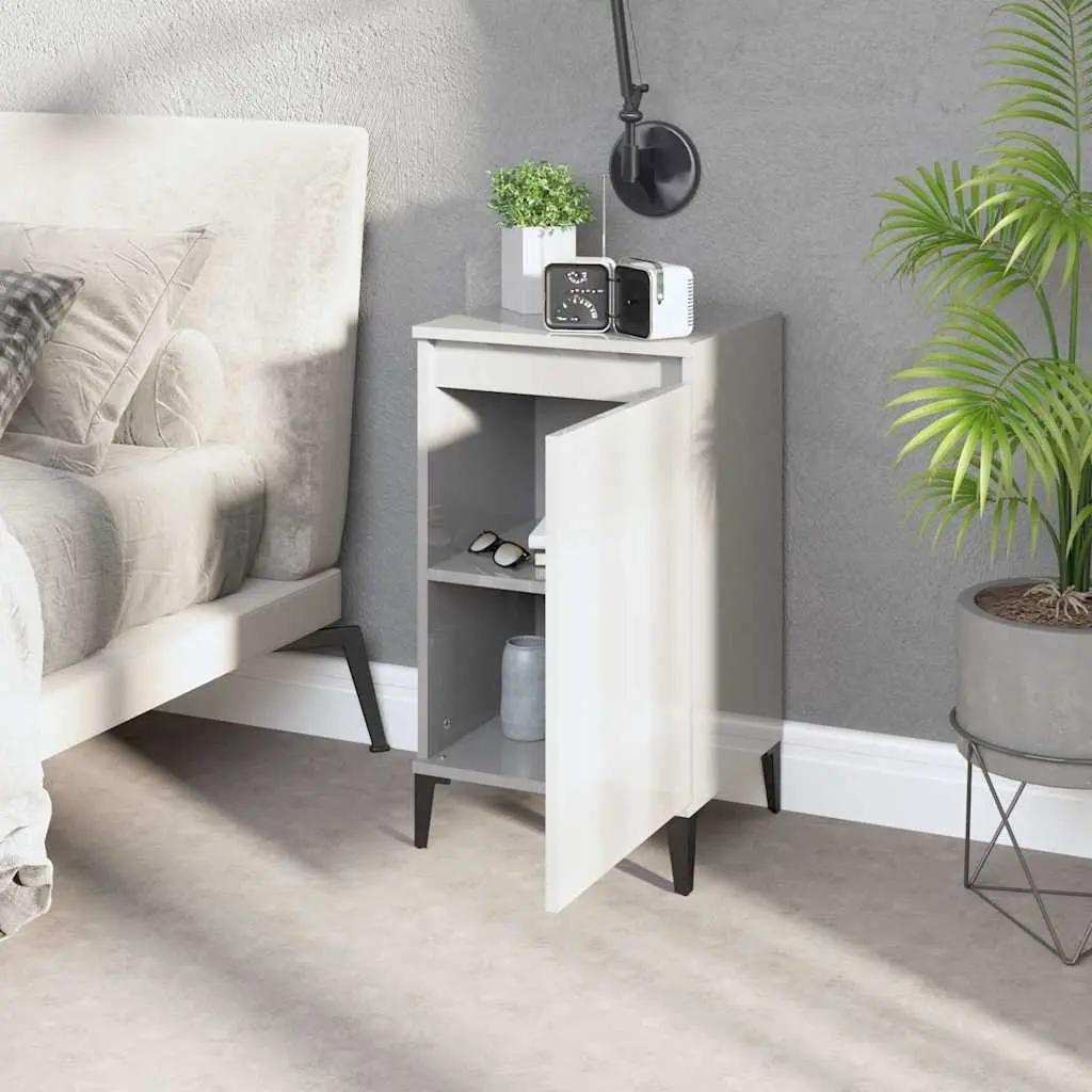 Bedside Cabinet White High Gloss 40x35x70 cm Engineered Wood Nightstand Storage