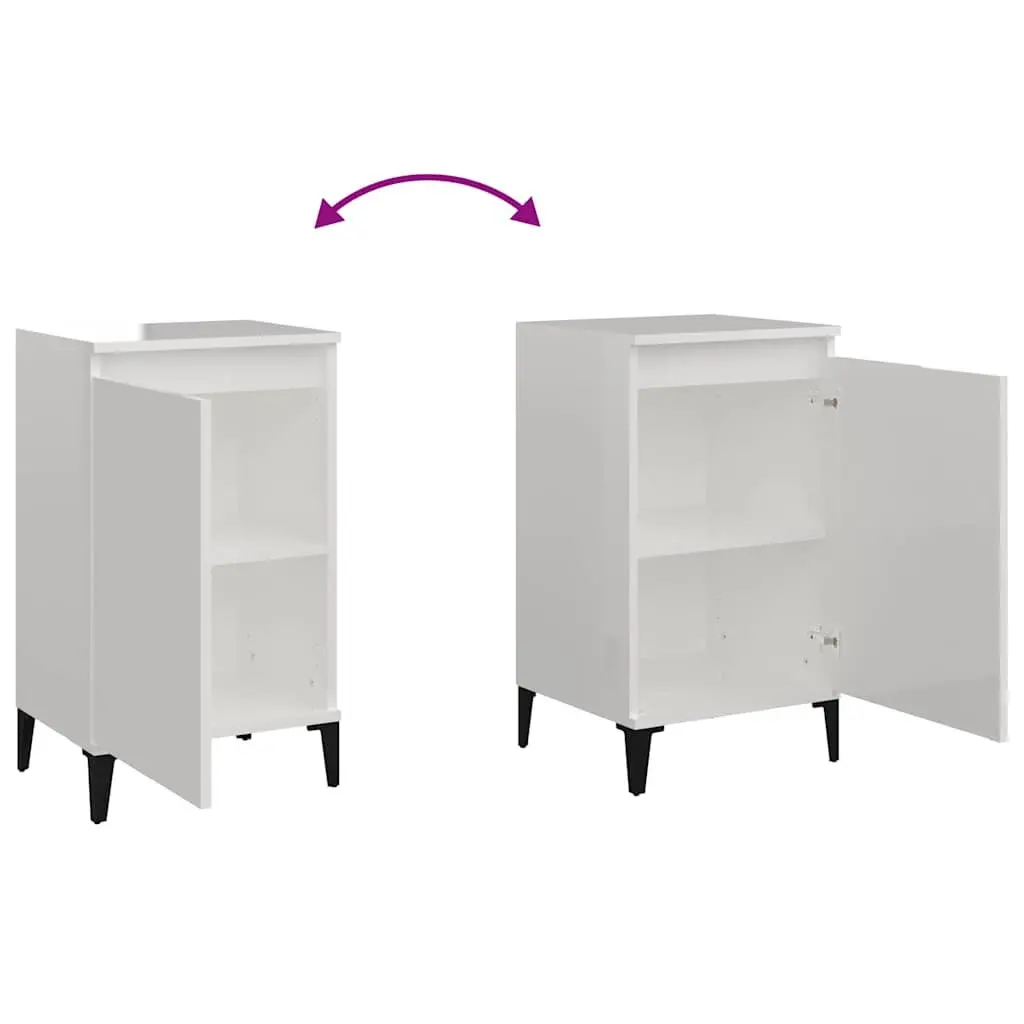Bedside Cabinets 2 pcs High Gloss White Nightstands Bedroom Storage 40x35x70cm