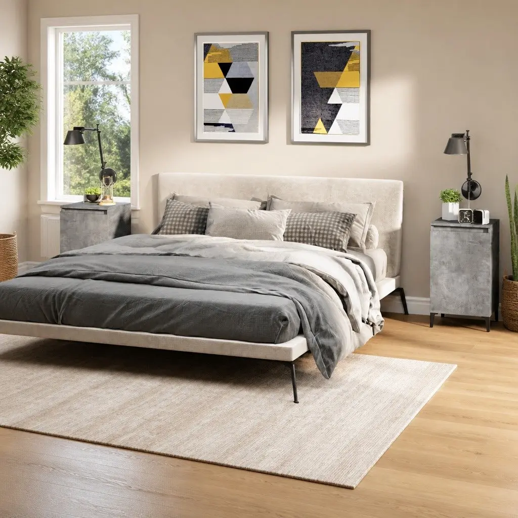 Grey 2-Door Bedside Cabinet