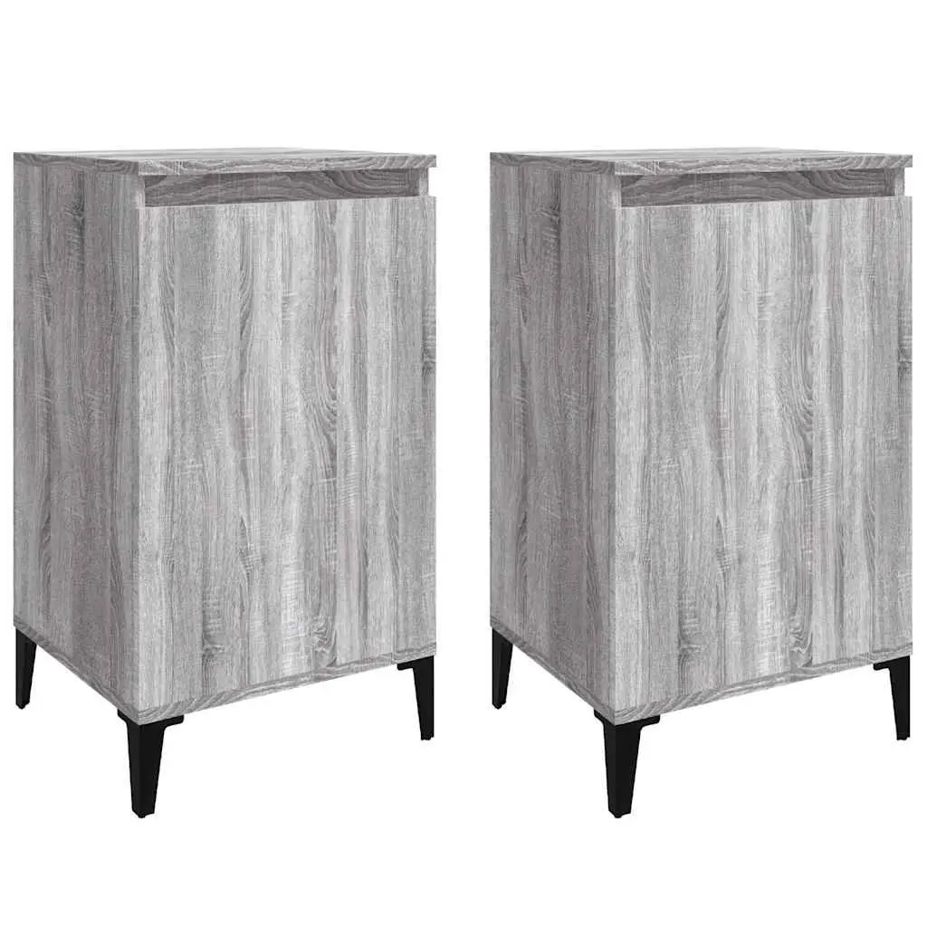 Grey Engineered Wood Nightstands Set of 2 for Bedroom Storage with Metal Legs and 2 Compartment Doors