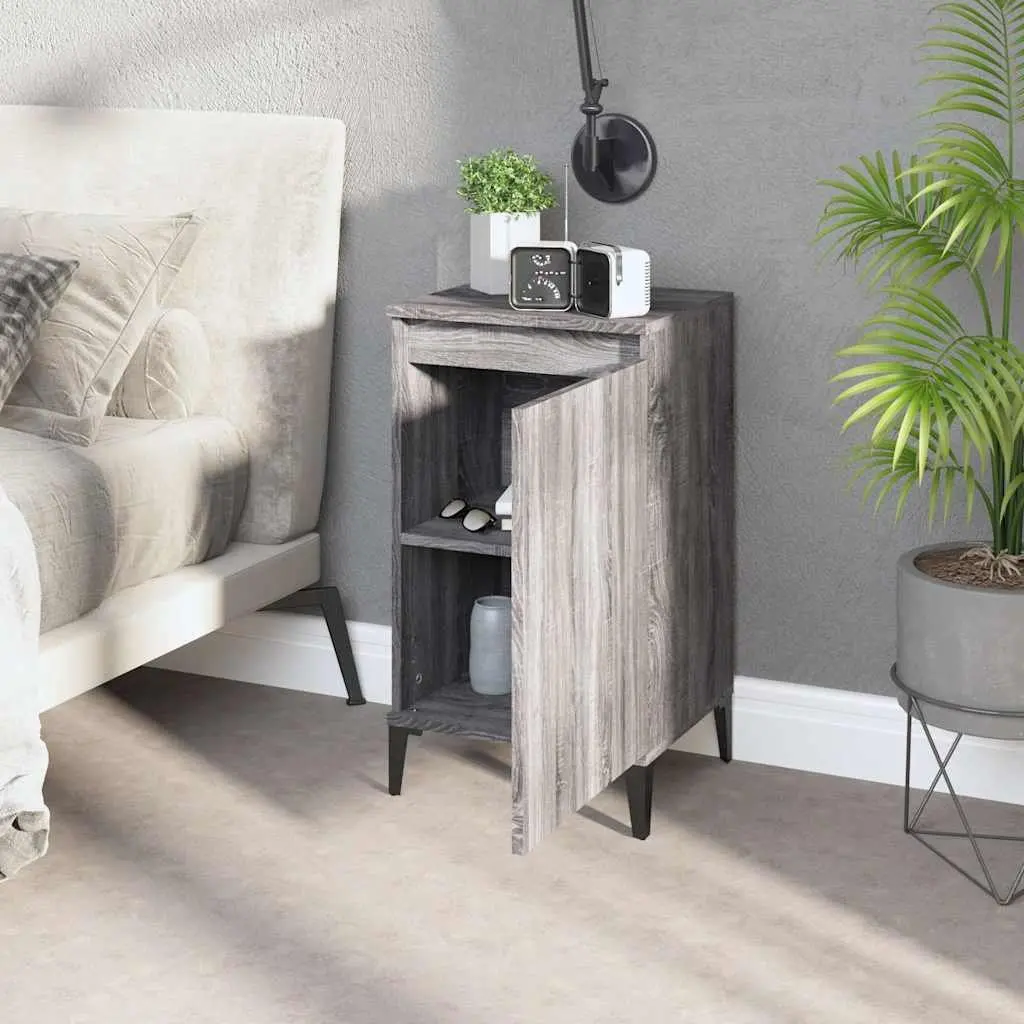 Grey Engineered Wood Nightstands Set of 2 for Bedroom Storage with Metal Legs and 2 Compartment Doors