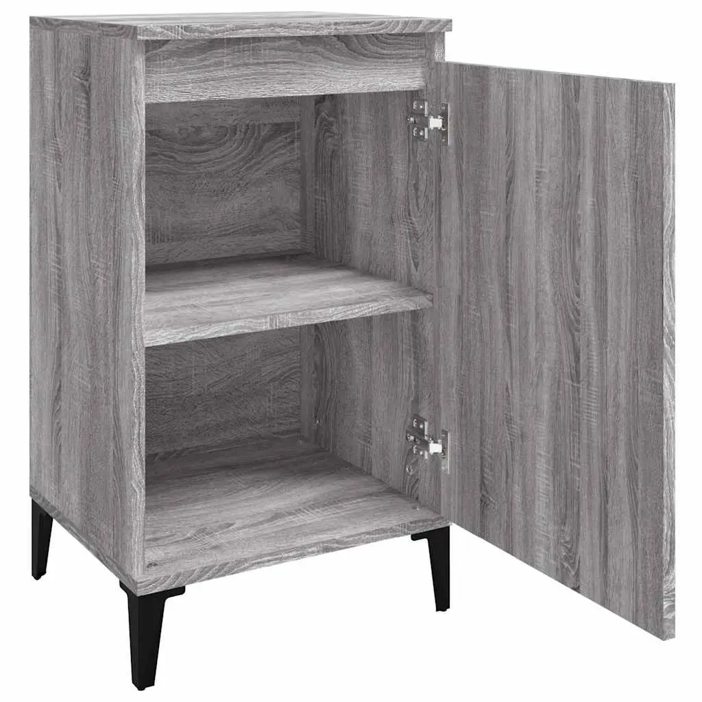 Grey Engineered Wood Nightstands Set of 2 for Bedroom Storage with Metal Legs and 2 Compartment Doors