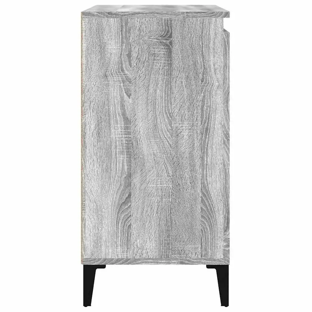 Grey Engineered Wood Nightstands Set of 2 for Bedroom Storage with Metal Legs and 2 Compartment Doors