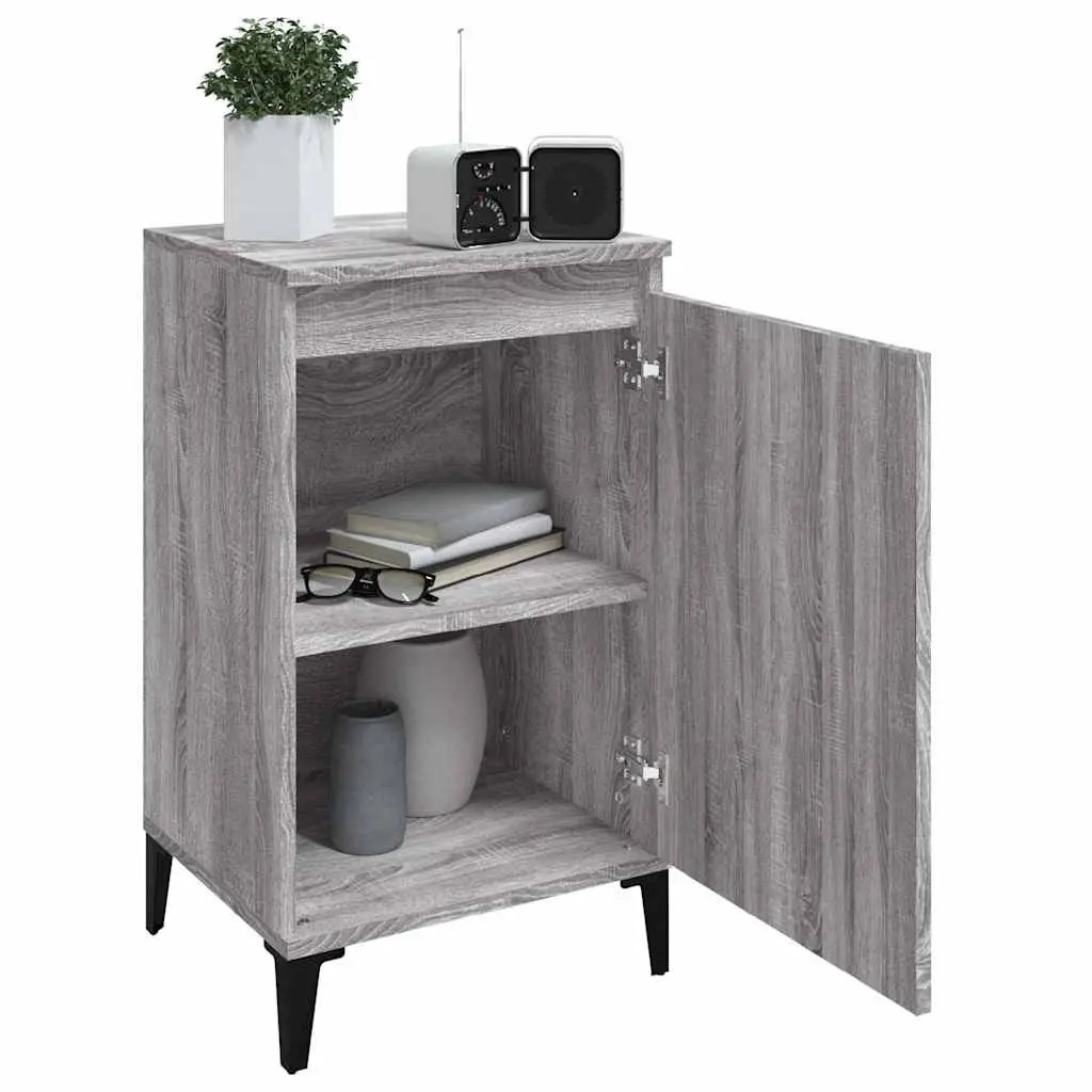 Grey Engineered Wood Nightstands Set of 2 for Bedroom Storage with Metal Legs and 2 Compartment Doors
