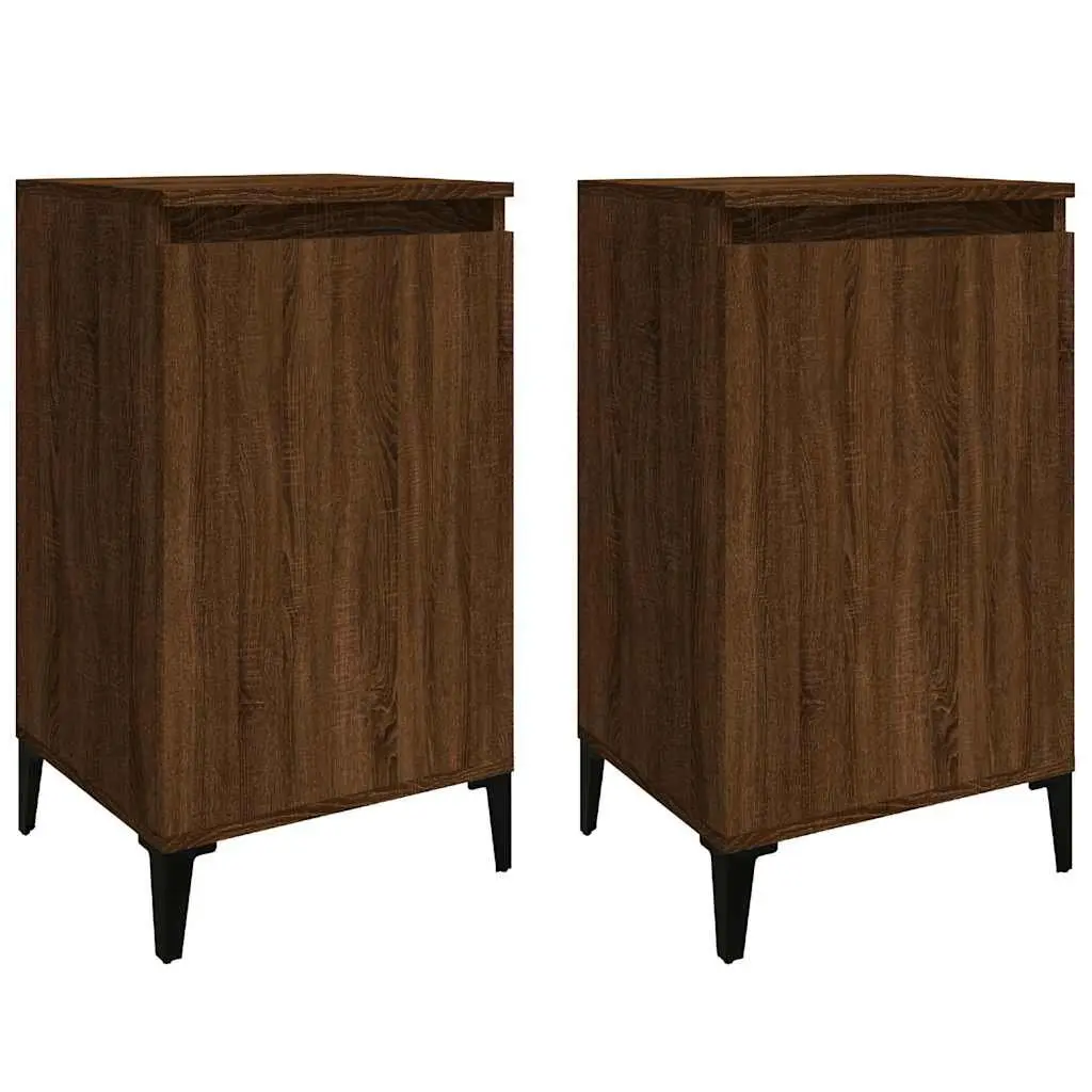 Bedside Cabinets Bedroom 2 Piece Brown Oak Nightstands Storage Cabinet