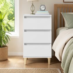 Bedside Cabinet White 40x35x70 cm 3 Drawer Nightstand Storage Furniture