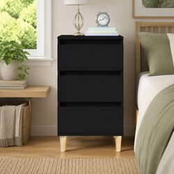 Black Nightstand - 40x35x70 cm Engineered Wood, 3 Drawers