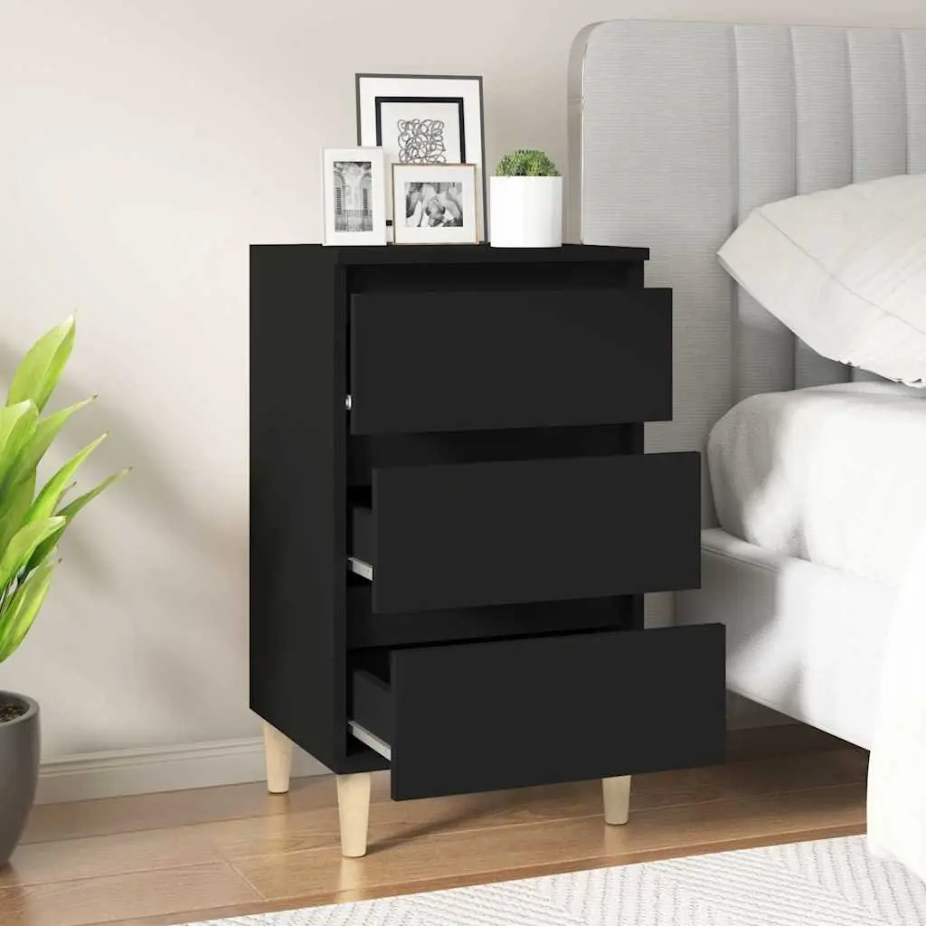 Bedside Cabinet Black 40x35x70 cm Engineered Wood Nightstand 3 Drawers Storage