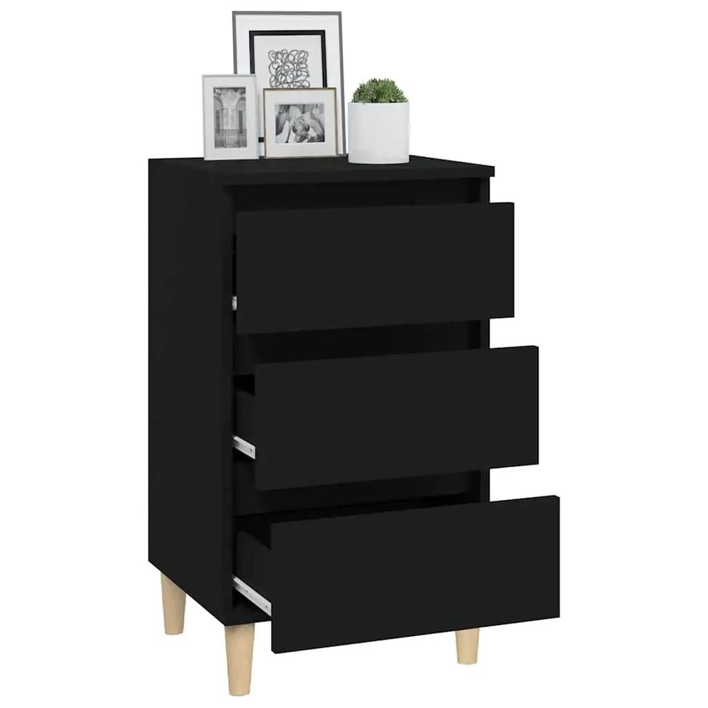 Bedside Cabinet Black 40x35x70 cm Engineered Wood Nightstand 3 Drawers Storage
