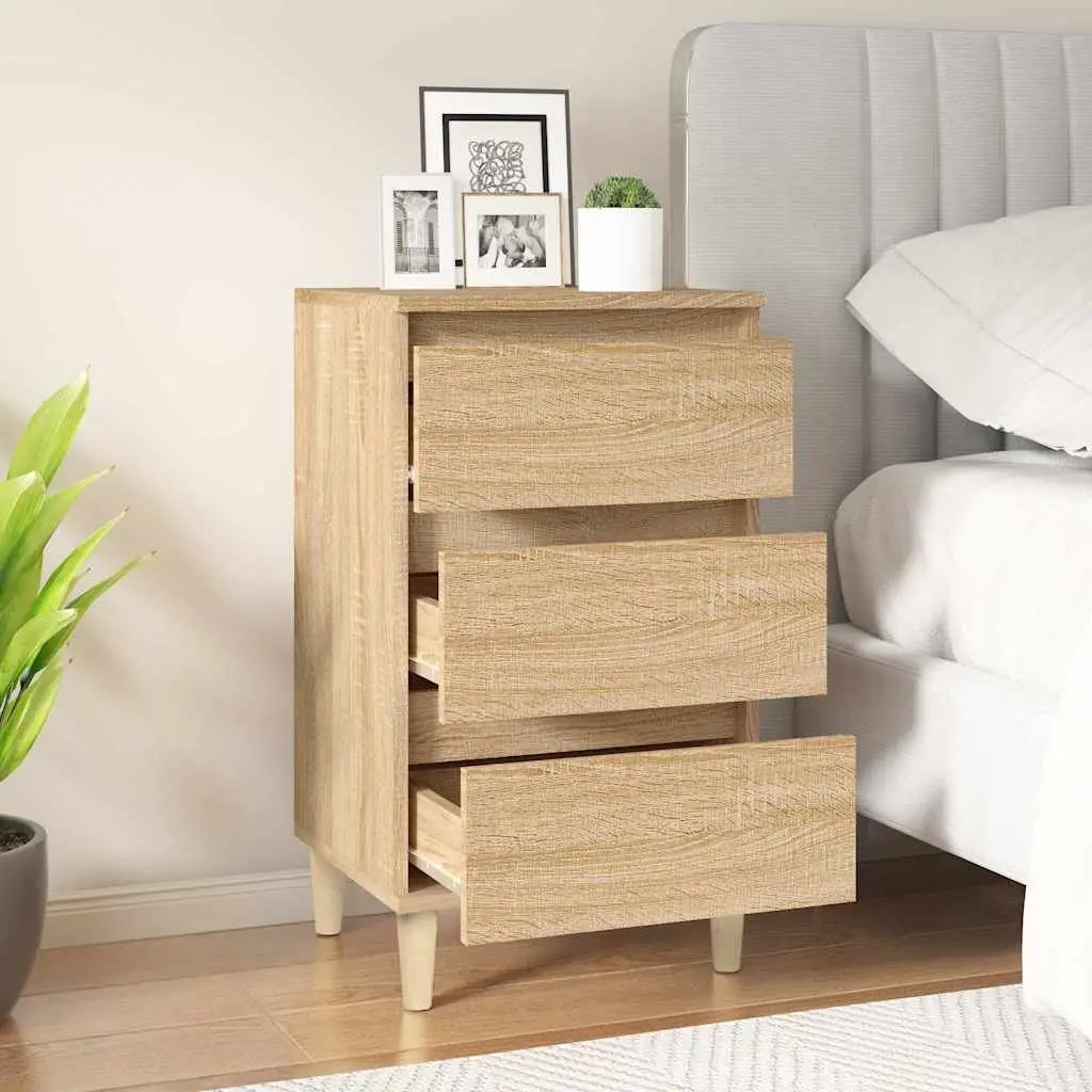 Bedside Cabinet Bedroom Storage 3 Drawer Brown Engineered Wood Nightstand