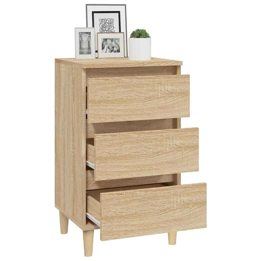 Bedside Cabinet Bedroom Storage 3 Drawer Brown Engineered Wood Nightstand
