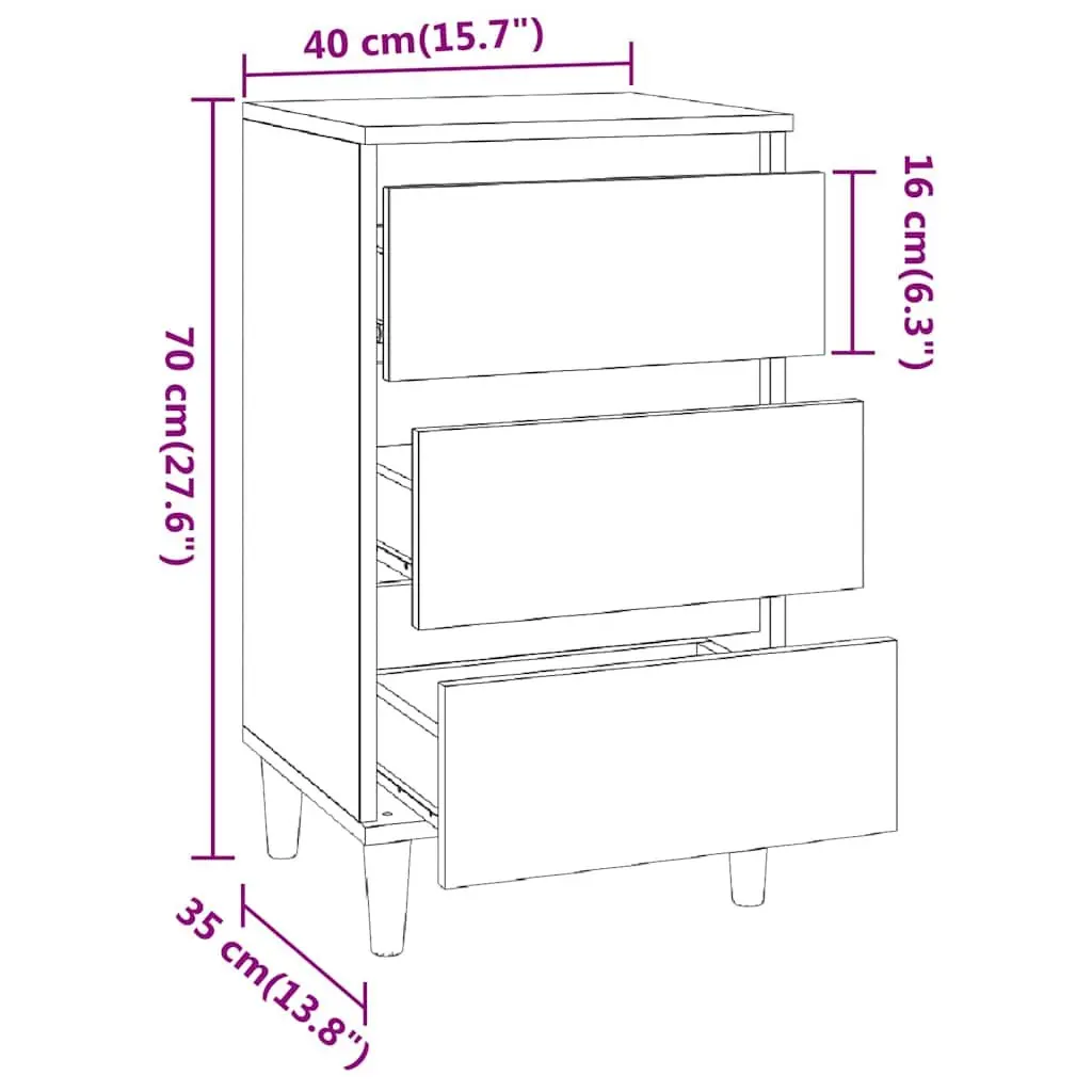 Bedside Cabinet 40x35x70cm Brown 3 Drawer Nightstand Storage Bedroom Furniture