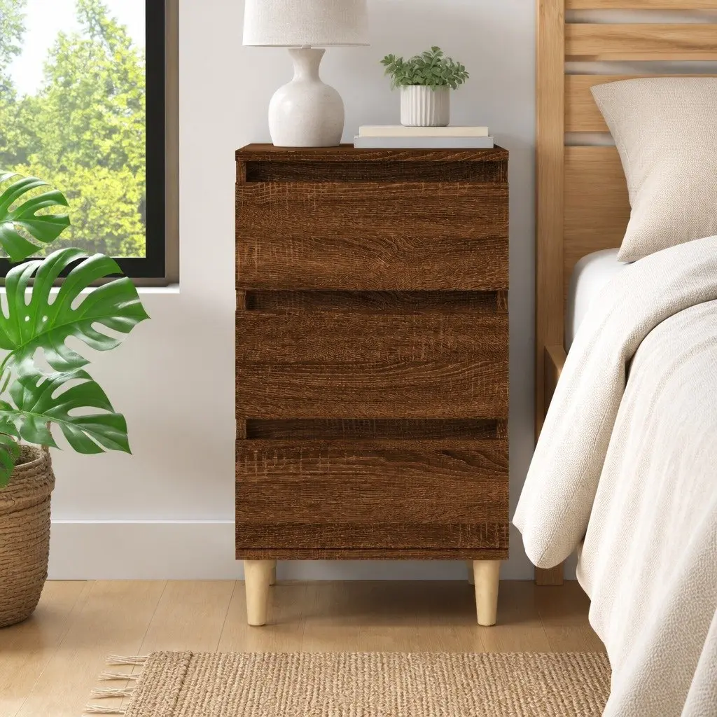 Bedside Cabinet Brown Oak 40x35x70 cm Storage Nightstand 3 Drawer Organiser