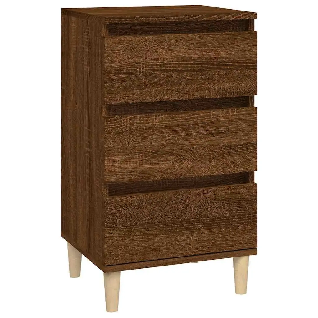 Bedside Cabinet Brown Oak 40x35x70 cm Storage Nightstand 3 Drawer Organiser