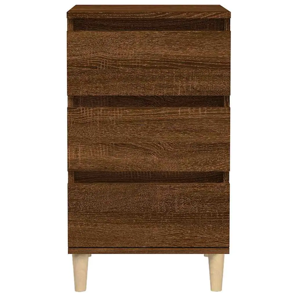 Bedside Cabinet Brown Oak 40x35x70 cm Storage Nightstand 3 Drawer Organiser
