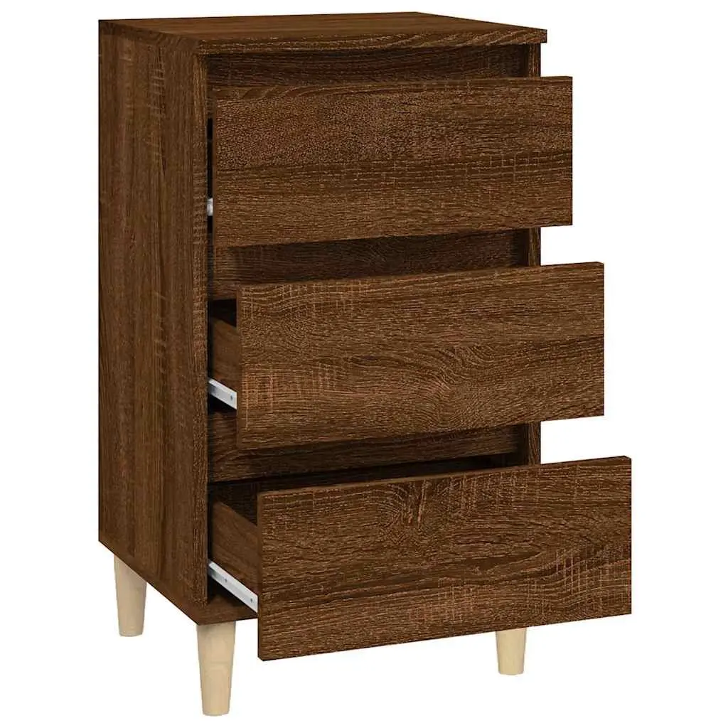 Bedside Cabinet Brown Oak 40x35x70 cm Storage Nightstand 3 Drawer Organiser