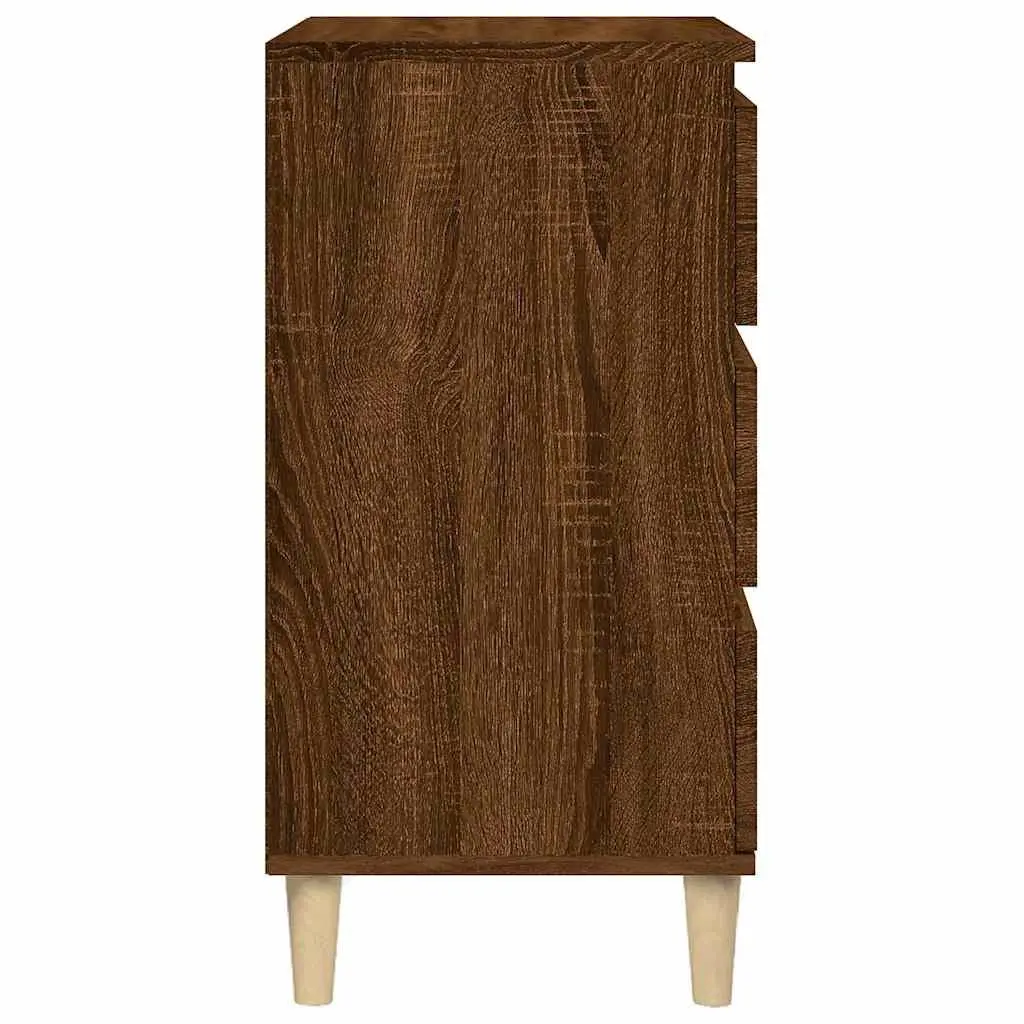 Bedside Cabinet Brown Oak 40x35x70 cm Storage Nightstand 3 Drawer Organiser
