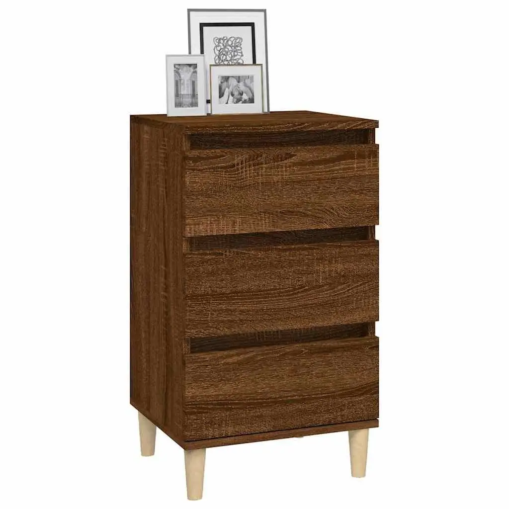 Bedside Cabinet Brown Oak 40x35x70 cm Storage Nightstand 3 Drawer Organiser