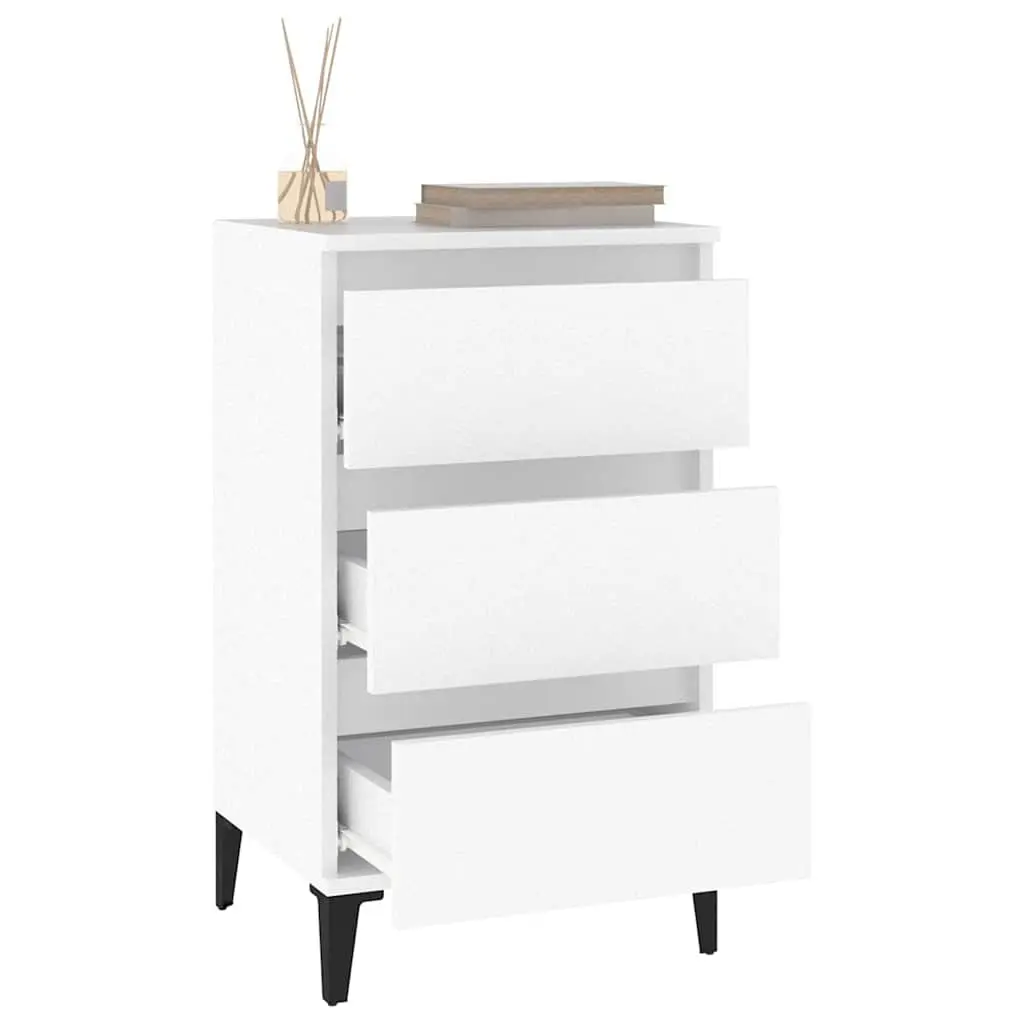 Bedside Cabinet White Industrial Style Nightstand 40x35x70cm 3 Drawer Storage
