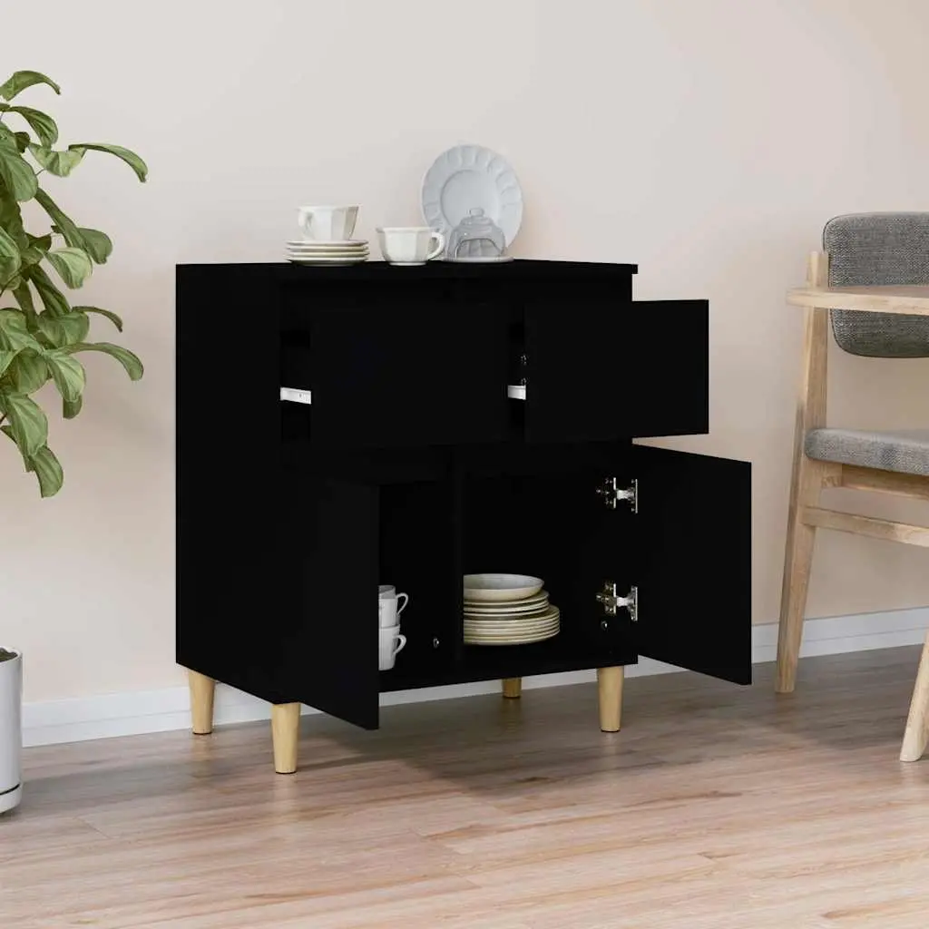 Sideboard Black Living Room 60x35x70 cm Buffet Cabinet Storage Cupboard 2 Drawers 2 Doors