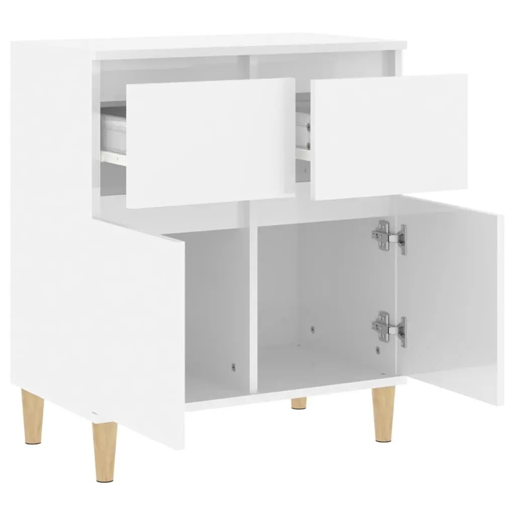 Sideboard High Gloss White Storage Cabinet 60x35x70cm Drawers Compartments