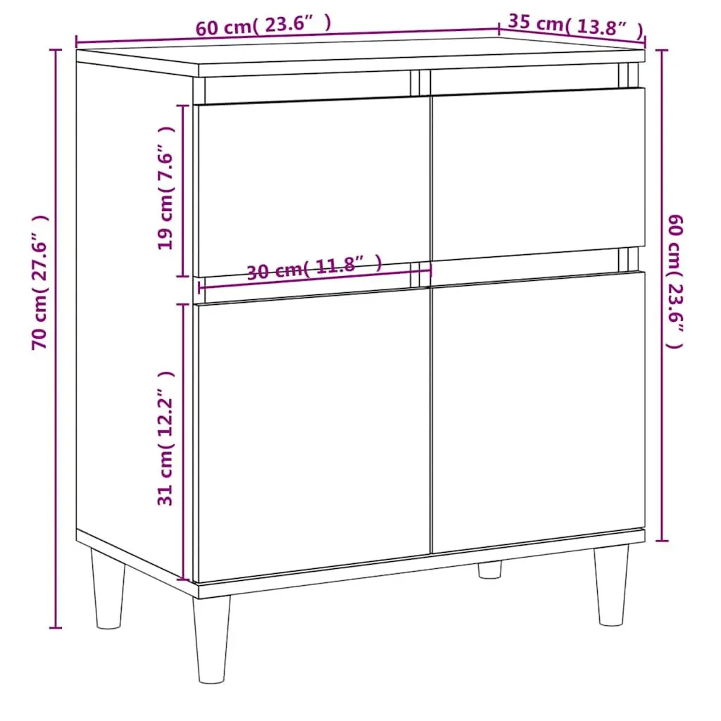 Sideboard Storage Cabinet Brown 60x35x70cm Engineered Wood for Bedroom Bathroom Kitchen Dining Room Office