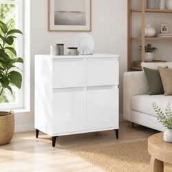 60x35x70cm White Sideboard with 2 Drawers and Metal Feet