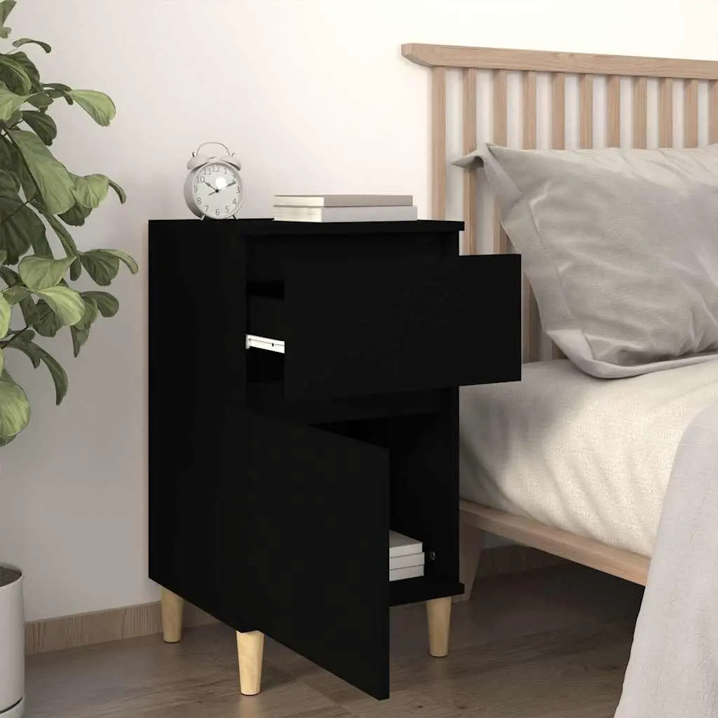 Bedside Cabinet Black Nightstand Storage Organizer Bedroom 40x35x70cm