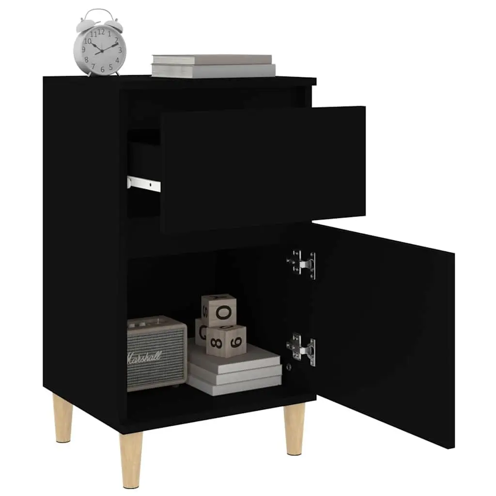Bedside Cabinet Black Nightstand Storage Organizer Bedroom 40x35x70cm