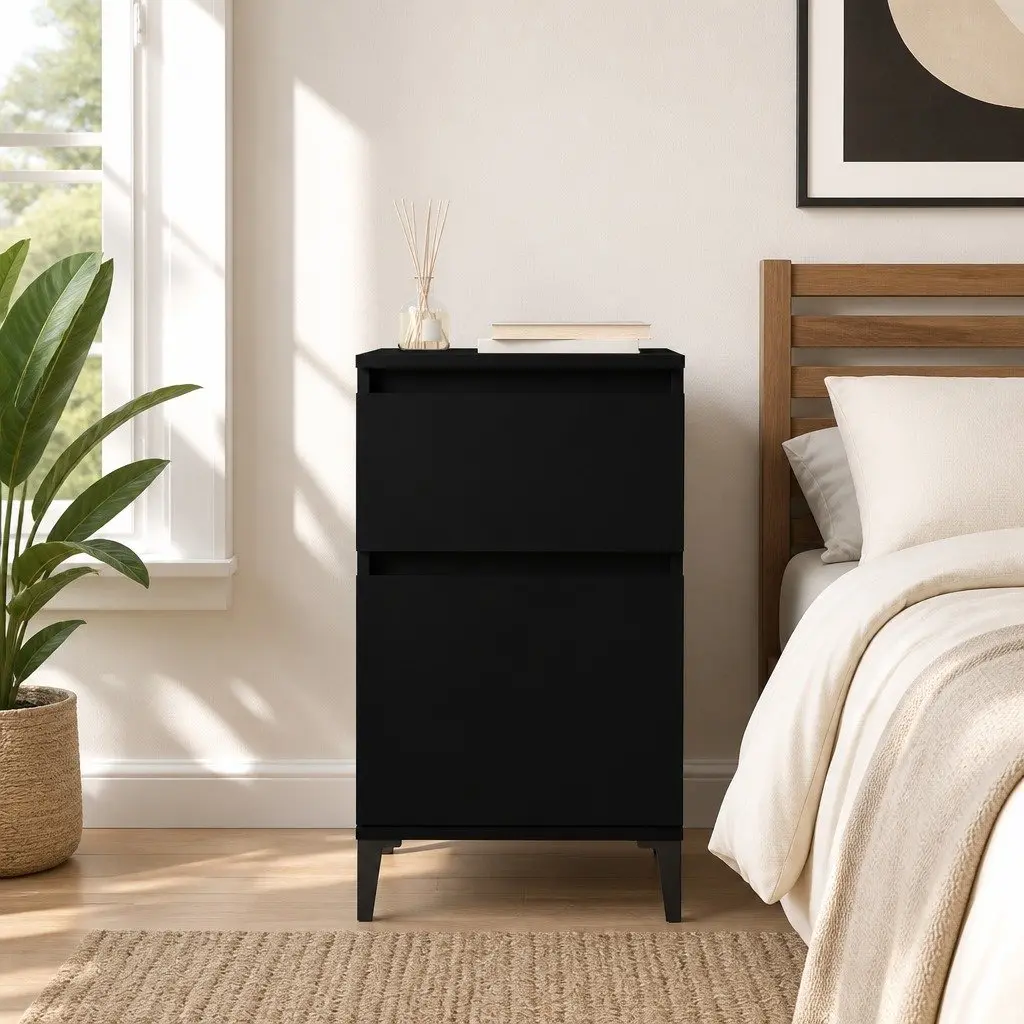 Bedside Cabinet Black Nightstand Storage Organiser Bedroom Furniture 40x35x70cm