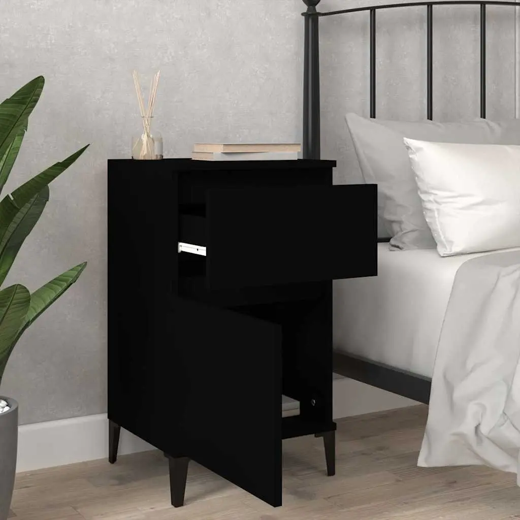 Bedside Cabinet Black Nightstand Storage Organiser Bedroom Furniture 40x35x70cm