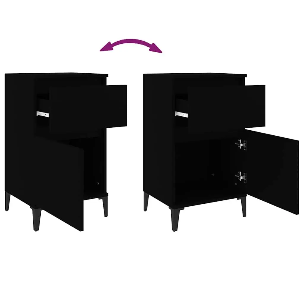 Bedside Cabinet Black Nightstand Storage Organiser Bedroom Furniture 40x35x70cm