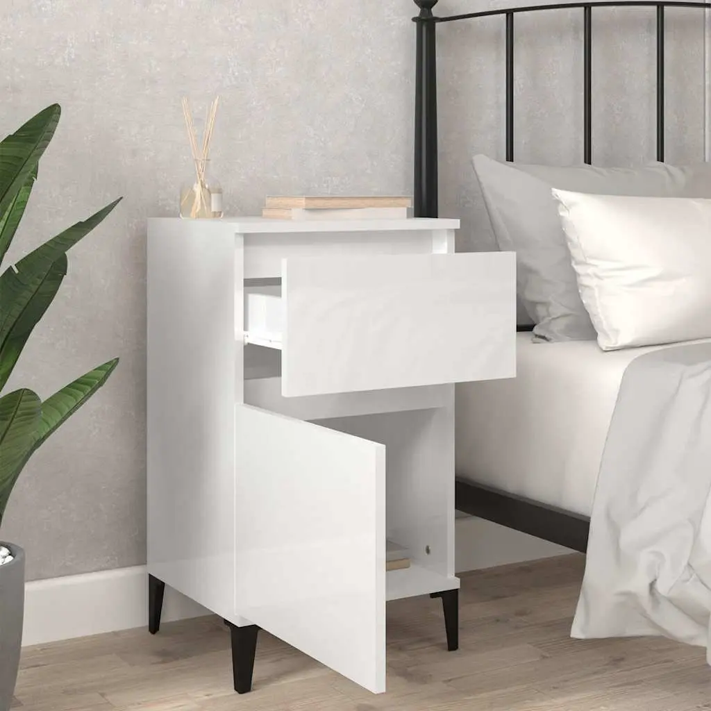 Bedside Cabinet White High Gloss Nightstand Storage Table Bedroom 40 x 35 x 70 cm