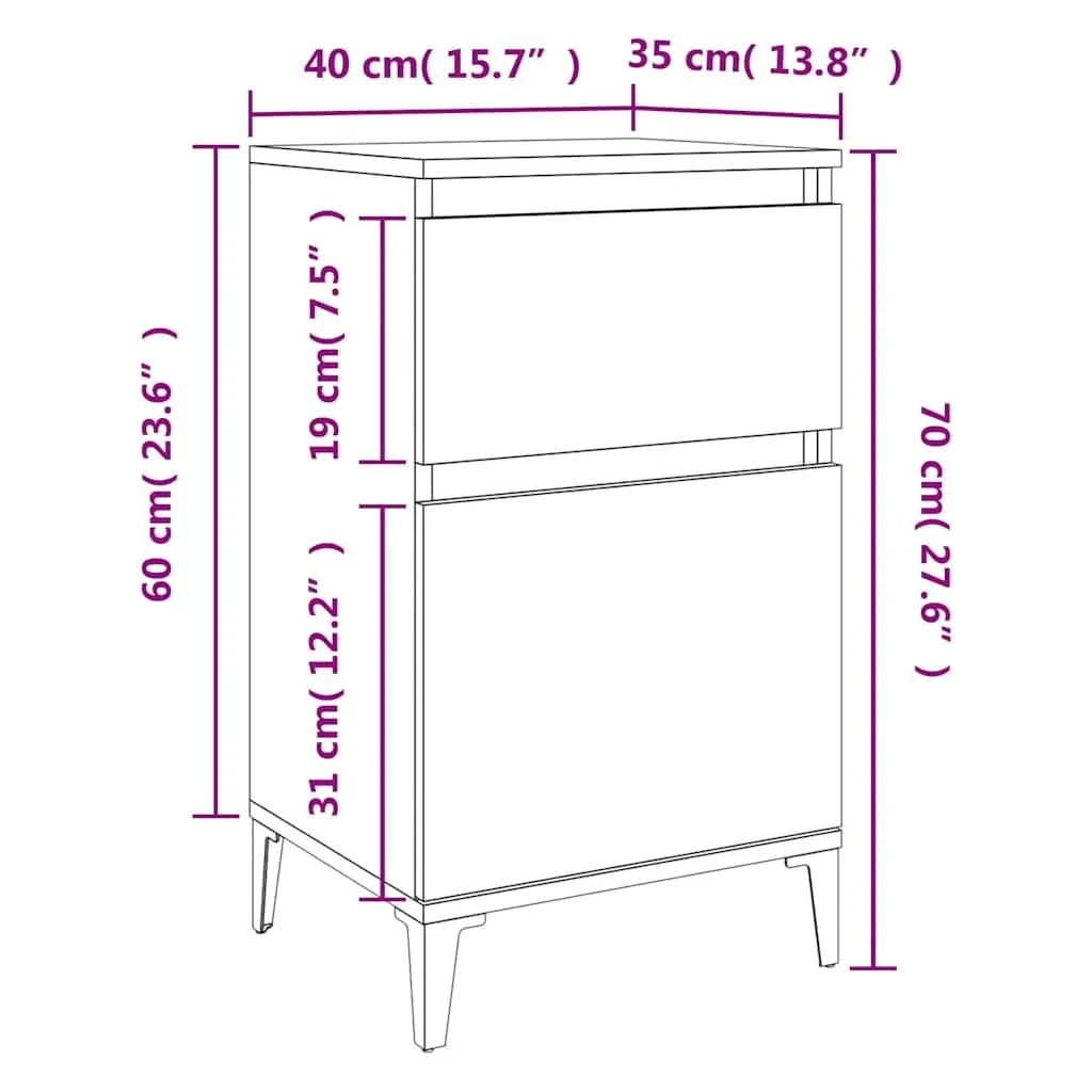 Bedside Cabinets Bedroom Storage White 40x35x70 cm 2 Piece
