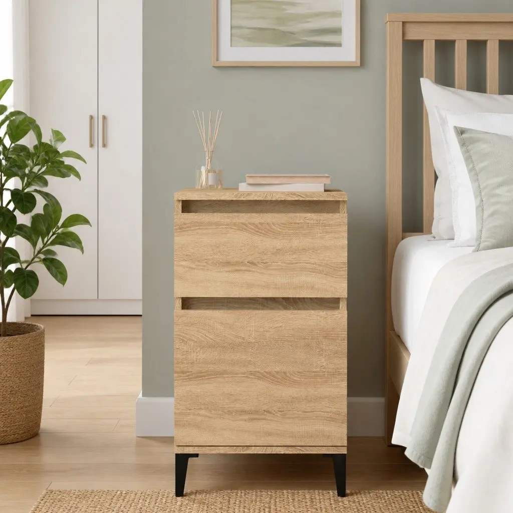 Bedside Cabinet Brown Bedside Table Nightstand Storage Drawer Bedroom Furniture