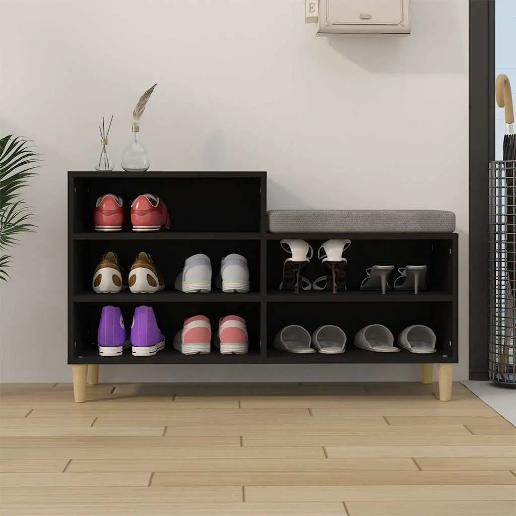 Shoe Cabinet Black Storage Organiser Engineered Wood 5 Compartments 102W x 36D x 60H cm