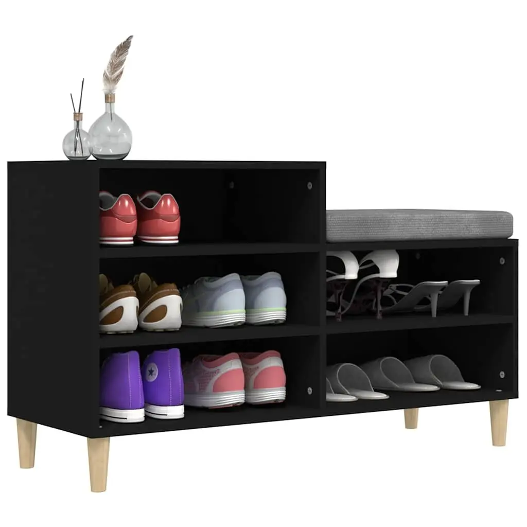 Shoe Cabinet Black Storage Organiser Engineered Wood 5 Compartments 102W x 36D x 60H cm