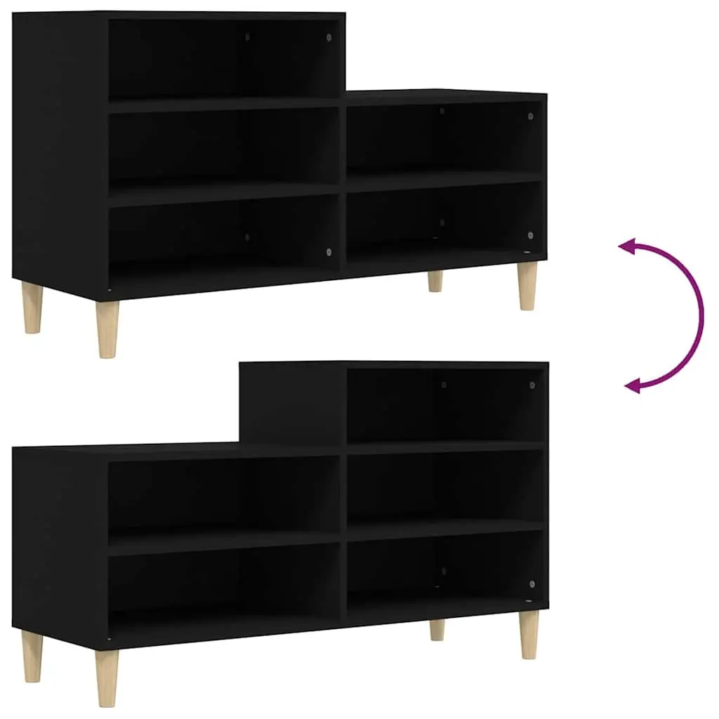 Shoe Cabinet Black Storage Organiser Engineered Wood 5 Compartments 102W x 36D x 60H cm