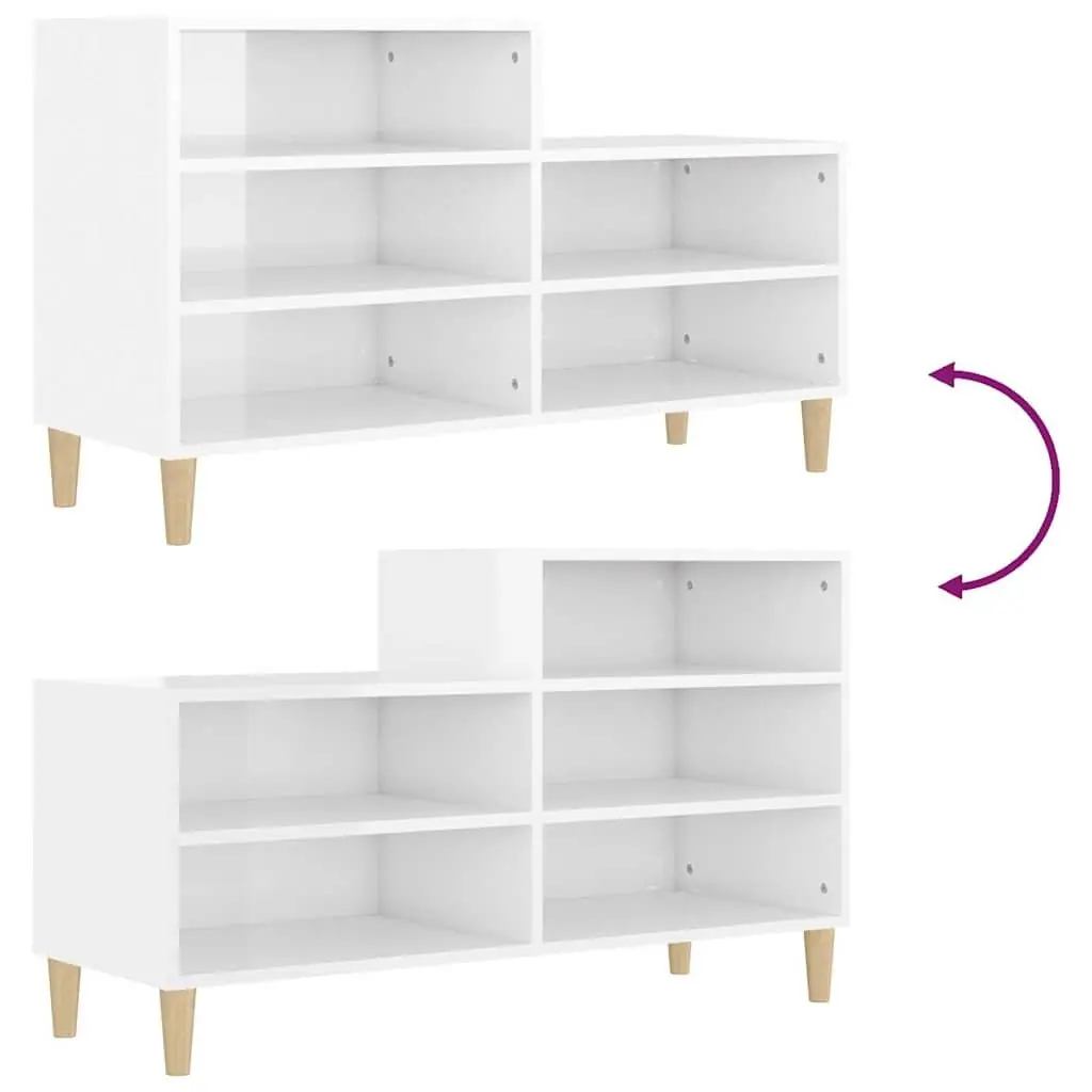 Shoe Cabinet for Home Organisation White High Gloss 5 Compartments