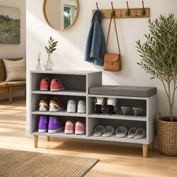 Dimensions-Focused Grey Shoe Cabinet with 5 Compartments