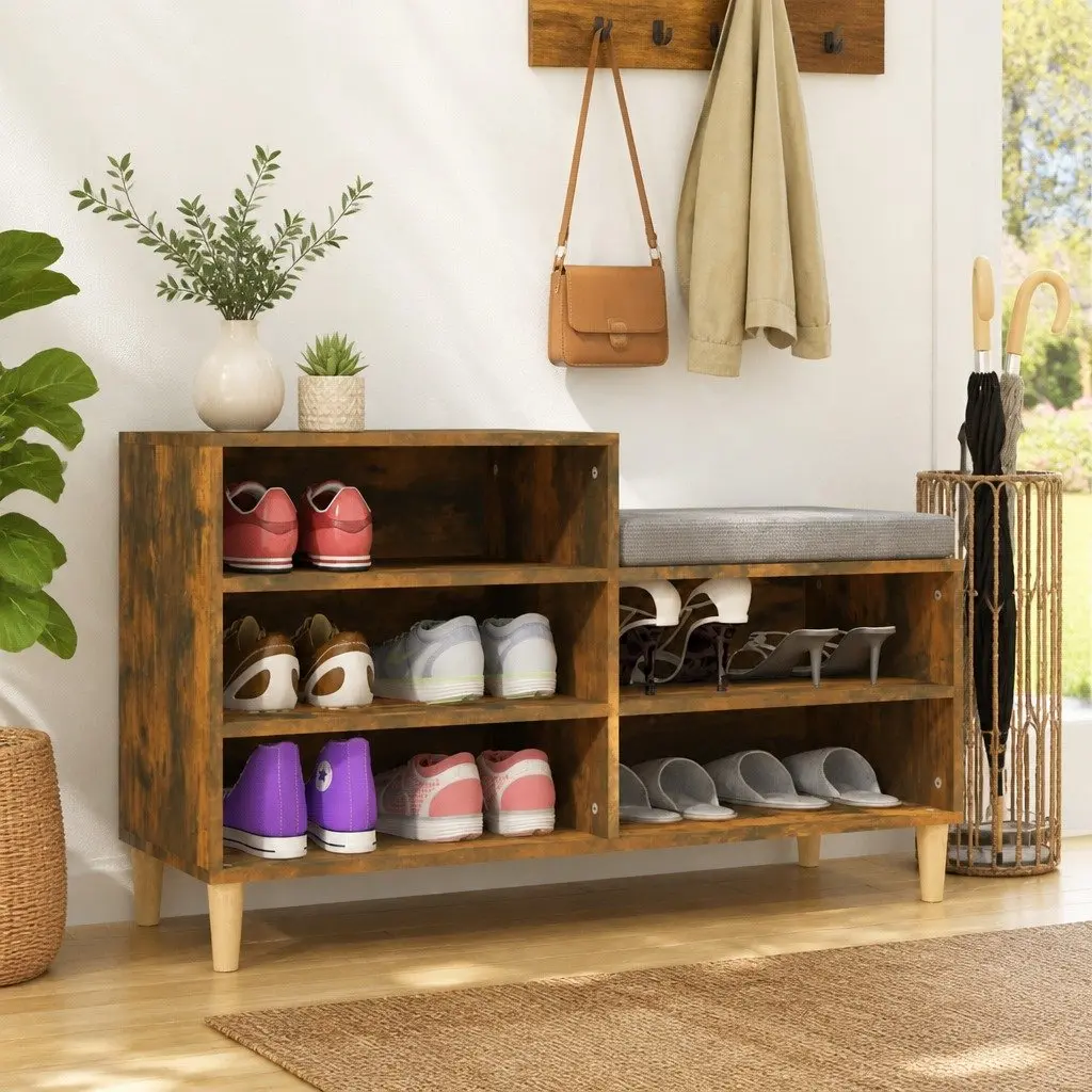 Shoe Cabinet for Home Organisation 5 Compartment Brown Engineered Wood Storage Organiser