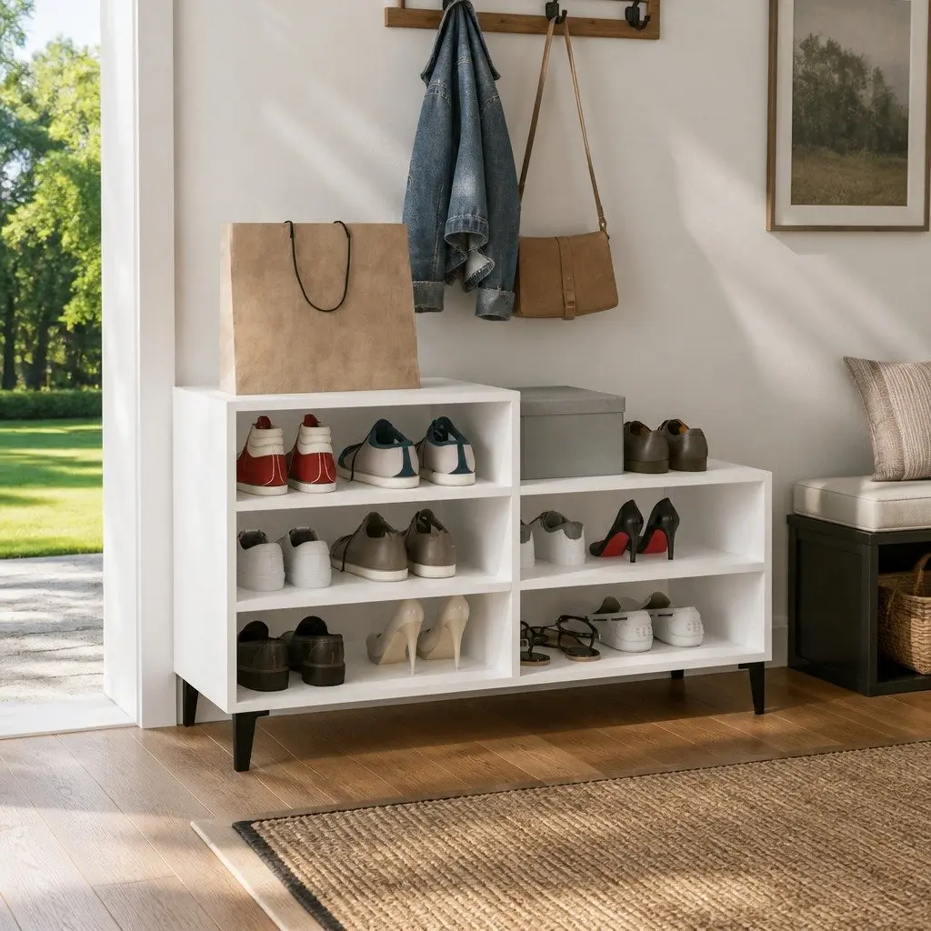 Shoe Cabinet White 102x36x60 cm Engineered Wood Storage Rack 5 Shelves